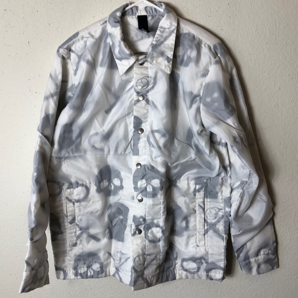 Tank Theory Jacket Skate Coat Thief Skull Print White Black Jacket Butto…